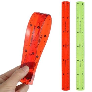 Imagem de Conjunto de régua flexível de 2 peças, régua de plástico de 30 cm, ferramenta de medição dobrável vermelha e verde para escritório, casa, ferramentas de desenho
