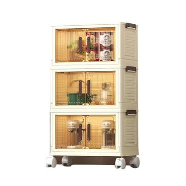 Imagem de Armário Organizador Dobrável 58 cm com Porta e Rodinhas Multiuso Empilhável – Armário Plástico Vertical para Casa, Escritório e Quarto(58cm(5transparent brown))