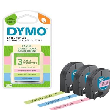 Imagem de DYMO Etiquetas pastel originais LetraTag | Plástico | 12 mm x 4 m | verde pistácio, azul claro e rosa | Fita autoadesiva | para máquina de etiquetagem LetraTag | 3 cartuchos de etiqueta