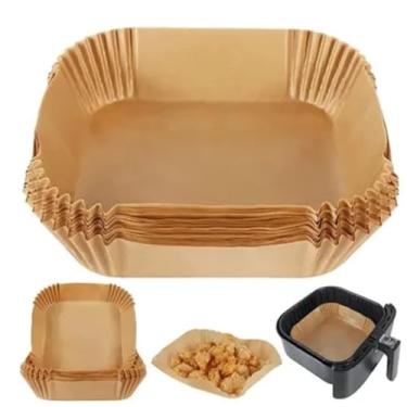 Imagem de Kit 50 unidades Forma de Papel Descartável Antiaderente para Air Fryer, 16,5cm, Quadrada, Forro Protetor á Prova de Gordura Tamanho Universal Compatível com Todas Fritadeiras Sem Óleo