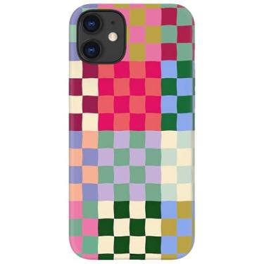 Imagem de STARVIP Capa fofa para iPhone 12 Mini – Compatível com carregamento sem fio – Capa rígida de camada dupla + capa de silicone – Capa protetora estética moderna para mulheres – Tabuleiro xadrez