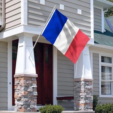 Imagem de Bandeira da França de 9,5 cm x 1,5 m - Cor vívida e à prova de desbotamento - Cabeçalho de lona e costura dupla - Poliéster com bandeiras nacionais francesas com ilhós de latão 9,5 x 1,5 m