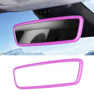 Imagem de Moldura protetora de espelho retrovisor de carro, capa de proteção de borda traseira automática de silicone, decoração de moldura de acabamento retrovisor interno, acessórios para carro (roxo)