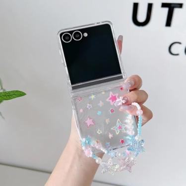 Imagem de Capa para Galaxy Z Flip5 transparente com estampa de flor fofa e laser, com dobradiça de corrente (para Galaxy Z Flip5/06)