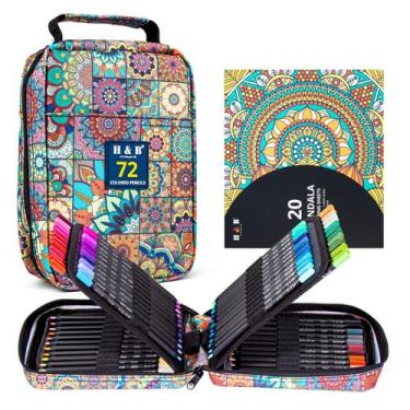 Imagem de Conjunto de lápis de cor H & B 72 com livro de colorir, borracha e apo