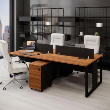 Imagem de Mesa Dupla 2,40m p/ 4 pessoas c/ 2 Gav. e Divisória Nogal F5 - F5 Offi