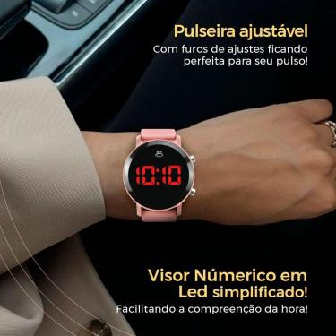 Imagem de Relogio Feminino Digital Led Aço Inoxidavel Redondo + Caixa Ajustavel Casual Presente Silicone Moda