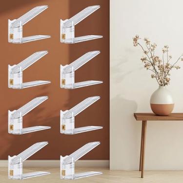 Imagem de TENTONUP Organizador de slots de sapatos para armário, pacote com 8 empilhadores de sapatos ajustáveis e suporte para economizar espaço, armazenamento de sapatos de plataforma dupla transparente para