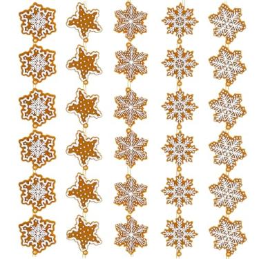 Imagem de Decorações de flocos de neve de gengibre, 30 peças de enfeites de madeira para pendurar em árvore de Natal de 7 cm para casa, quintal, varanda e escritório