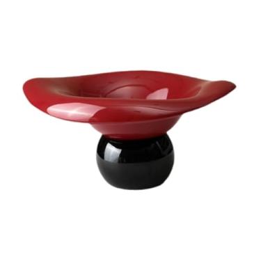 Imagem de Ｂｅｓｇａ Fruteira com pedestal, travessa de cerâmica para aperitivos, bandeja para petiscos e nozes, ideal para decorar a sala de jantar, Vermelho Preto