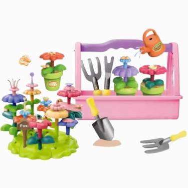 Imagem de Jardim Infantil de Montar com Ferramentas Brinquedo Educativo com Flores Coloridas Base Regador e Acessórios para Jardinagem