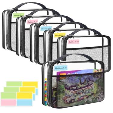 Imagem de 6 Pack Toy Storage Bags with Zipper,9 * 7 * 2in Toy Organizer Bags with Mesh Pockets Name Tag,Waterproof Travel Toy Bags for Board Games,Building Blocks,Puzzles,Kids Books