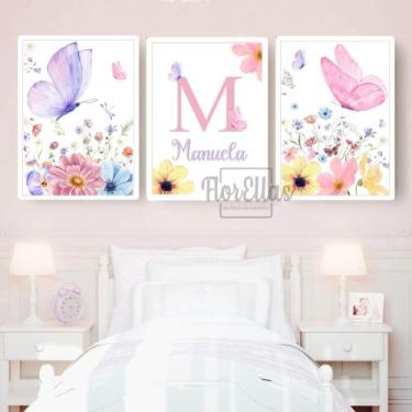 Imagem de 3 Quadros Decorativos Infantil Personalizado Menina  Vários Temas  Qua