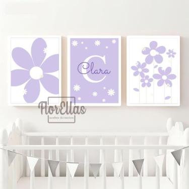 Imagem de 3 Quadros Decorativos Infantil Personalizado Menina  Vários Temas  Qua
