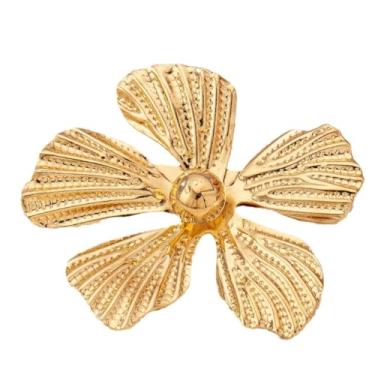 Imagem de Kokoma Broche de flor vintage dourado para mulheres, broche de lapela floral texturizado distintivo corpete clipe de xaile alfinetes de segurança acessórios minimalistas joias