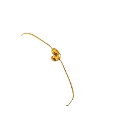 Imagem de Pulseira feminina banhada a ouro 14 K - Pulseira delicada com letra A, pulseira hipoalergênica personalizada, não mancha, presentes de aniversário de Natal, joias modernas, 15 cm + 2,5 cm, 7, Aço