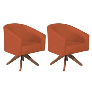 Imagem de Kit 02 Poltronas Decorativas Luiza Base Giratória De Madeira Suede - Amarena Móveis Terracota