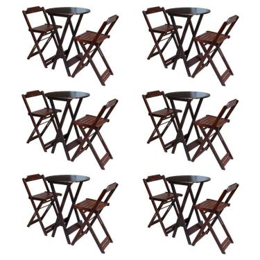 Imagem de Kit 6 Jogos De Mesa Bistrô De Madeira Com 2 Cadeiras Dobravel Imbuia - Marrom