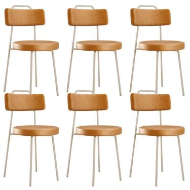 Imagem de Kit 06 Cadeiras Decorativas Estofada Sala Jantar Barcelona Arena L02 Couríssimo Whisky - Lyam