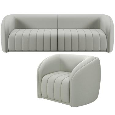 Imagem de Kit Sofá 4 Lugares Para Sala 292cm Com 01 Poltrona Lazio M03 Veludo Creme - Lyam Decor