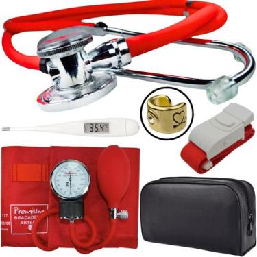 Imagem de Kit Aparelho Pressao Esfigmomanometro Estetoscopio Rappaport Termometr
