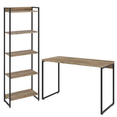 Imagem de Kit Escritório Estante 5 Prateleiras Mesa 120Cm Carvalho