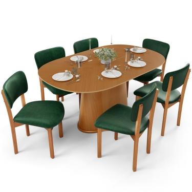 Imagem de Mesa Para Sala De Jantar Valência Com 06 Cadeiras Sala De Jantar Dara L02 Couríssimo Verde Musgo - Lyam Decor