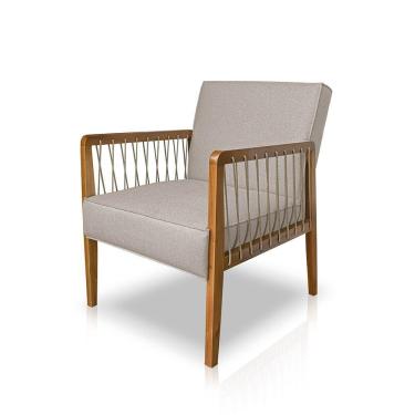 Imagem de Poltrona Decorativa Haia Linho Com Base Madeira Maciça SSX Multicoisas Areia