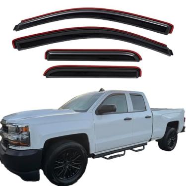 Imagem de LIKDIKDIK Viseiras de janela em canal protetores de chuva compatíveis com Chevrolet Silverado 2014-2018 e GMC Sierra 1500/2500HD/3500HD cabine estendida, sombra defletor de janela de ventilação
