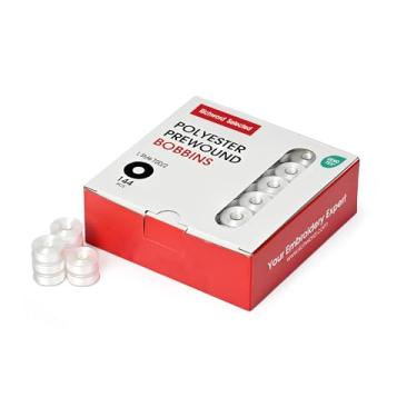 Imagem de BAi Bobinas de bordado, preto 144 peças de plástico tipo L (SA155), 60WT (70D/2) bobinas pré-enroladas para máquina de bordar multi agulhas comerciais