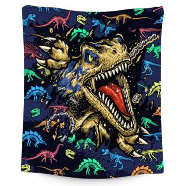 Imagem de Cobertor de dinossauros para crianças - Presente de cobertores para meninos - 152 x 203 cm de flanela macia para sofá, cama