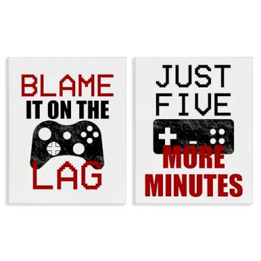 Imagem de Stupell Industries Funny Gamer Phrases Conjunto de arte de parede em tela de 2 peças, design por Kim Allen, 20 x 16