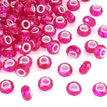 Imagem de Spritewelry 100 peças de contas grandes de 14 mm contas de cristal de vidro facetadas contas espaçadoras de cristal europeu magenta para o dia dos namorados colar brinco pulseira artesanato fabricação