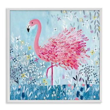Imagem de Stupell Industries Arte giclée emoldurada branca de flamingo de flor peculiar, design por Clare Tupper, 12 x 12