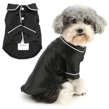 Imagem de Zunea Pijamas de seda sintética para cães pequenos e médios com lapela macia, roupa de dormir com duas pernas, roupa de dormir, roupa de dormir para uso interno, roupa de festa para animais de