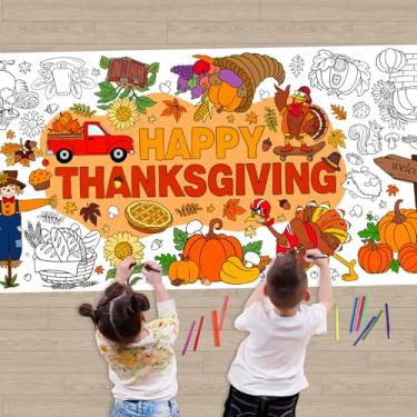 Imagem de Hedeey Toalha de mesa descartável com pôster de colorir gigante de Ação de Graças, 86 x 182 cm, capa de mesa para colorir com abóbora Tuekey para lembrancinhas de festa em sala de aula (1, Ação de
