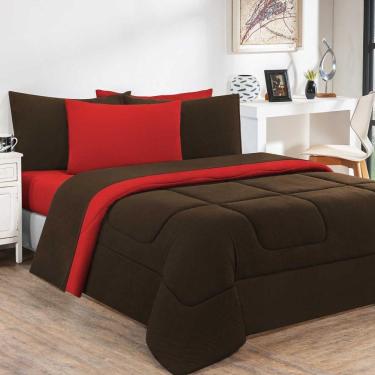 Imagem de Kit Edredom Malha 100% Algodão Gran Moratta 3 Peças Queen - Marrom-vermelho.