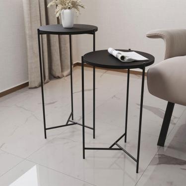 Imagem de Mesa Lateral Redonda Áquila Preta Tampo Preto - Preto
