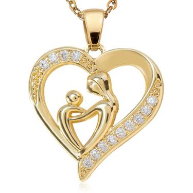 Imagem de Colar de coração banhado a ouro 18K – Presente elegante de Dia das Mães para mãe, avó, joia atemporal com pingente de coração com fecho seguro – resistente a manchas, caixa de presente incluída