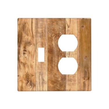 Imagem de Naiqadnehz Capas de tomada cor de madeira rústica textura de madeira natural 1 interruptor duplex capa de placa de interruptor de luz elétrica placa decorativa de parede para decoração de casa de