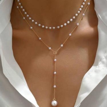 Imagem de Boho Colar longo de ouro grosso em Y para mulheres, corrente de declaração de ouro, presentes de amizade para mulheres, presentes de Natal, Medium, Latão, Sem Pedra Preciosa