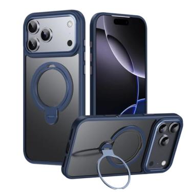 Imagem de SFDSUH Capa com suporte giratório de anel duplo fosco para iPhone 16e (Para iPhone 16e/Azul)