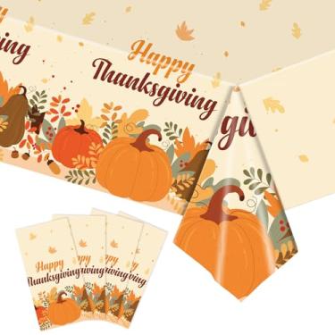 Imagem de TORIHIKI 4 peças de toalha de mesa descartável de plástico de Ação de Graças – toalha de mesa retangular de outono, decorações de festa de outono para Ação de Graças e decorações de festa de outono