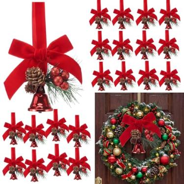 Imagem de Hollowfly 24 peças de sinos de Natal para decoração de veludo, laços de Natal com sinos e pinha, enfeites de árvore de Natal para pendurar em casa, guirlanda, porta de Natal, presentes para decoração