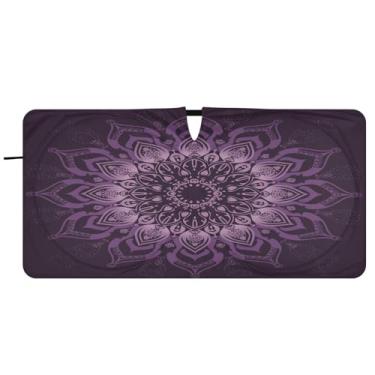 Imagem de Blueangle Para-brisa mandala roxa - 149.9 cm x 76.2 cm dobrável carro janela dianteira para-sol blocos raios UV viseira de sol (980)