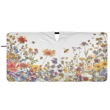Imagem de Blueangle Guarda-sol para para-brisas de ervas e flores silvestres - 157,5 cm x 81,3 cm dobrável para janela dianteira do carro blocos de para-sol raios UV viseira de sol (636)