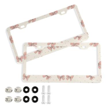 Imagem de SEHANY Lindas molduras de placa de licença de arco rosa, capas de moldura de alumínio à prova de ferrugem com orifícios elípticos e parafusos, serve para acessórios de carro de tamanho padrão de