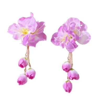 Imagem de Um par de grampos de cabelo de casamento, presilhas de cabelo de cristal feitas à mão com design floral, presilhas de pérolas, clipes de flores de strass, acessórios de cabelo para mulheres e meninas