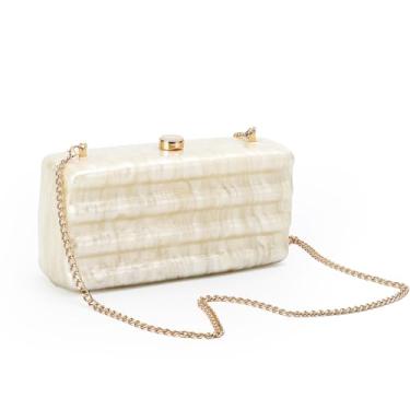Imagem de Bolsa feminina listrada com corrente removível, bolsa de noite quadrada de acrílico para casamento, festa, baile, coquetéis, Láctea, Large