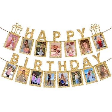 Imagem de KatchOn, Banner dourado de feliz aniversário com glitter - grande 3 metros, pré-montado | Banner de foto de feliz aniversário para decorações douradas de aniversário | Banner dourado com imagem de feliz aniversário para decorações de feliz aniversário